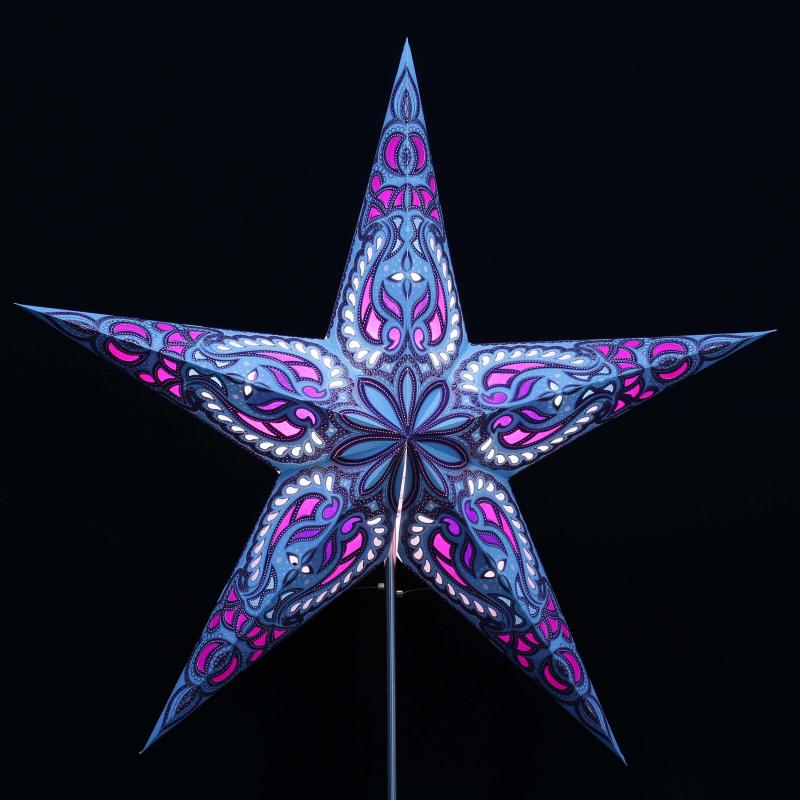 Aldebaran hellblau   - Faltbarer Leuchtstern, Weihnachtsstern aus Papier mit 5 Zacken, 60 cm